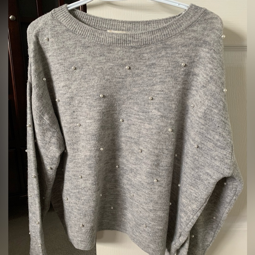 Grey H&M Sweater adorned with Pearls